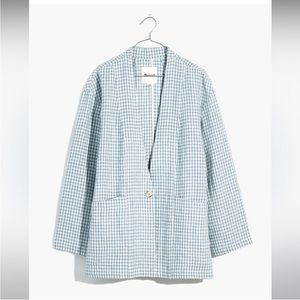 Linen Collarless Blazer in Gingham Checker